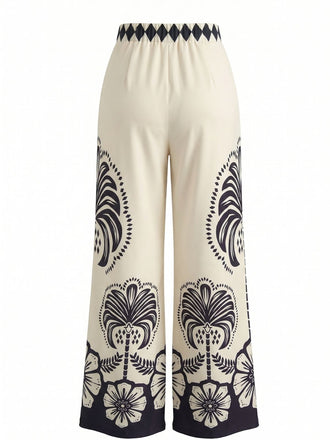 70er Hose mit Blumen und Hohe Taille
