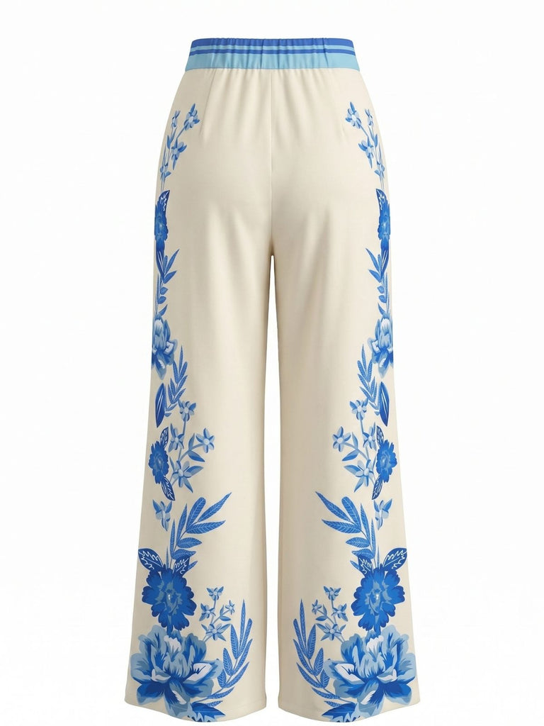 70er Hose mit Blumen und Hohe Taille