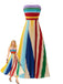 Braunes 70er trägerloses Maxikleid mit Plissee und Ombre