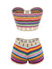 Regenbogenfarbenes, gehäkeltes Bandeau-Bikini-Set aus den 1970er Jahren – Vintage-Mode, Retro-Stil