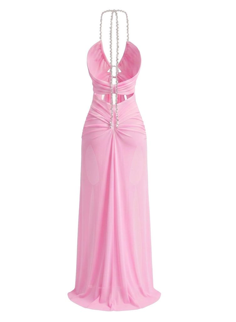 70er Netz-Maxikleid mit Neckholder und Cut-out