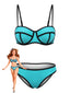 70er Bikini-Set mit Spaghettiträgern und Colorblock-Besatz