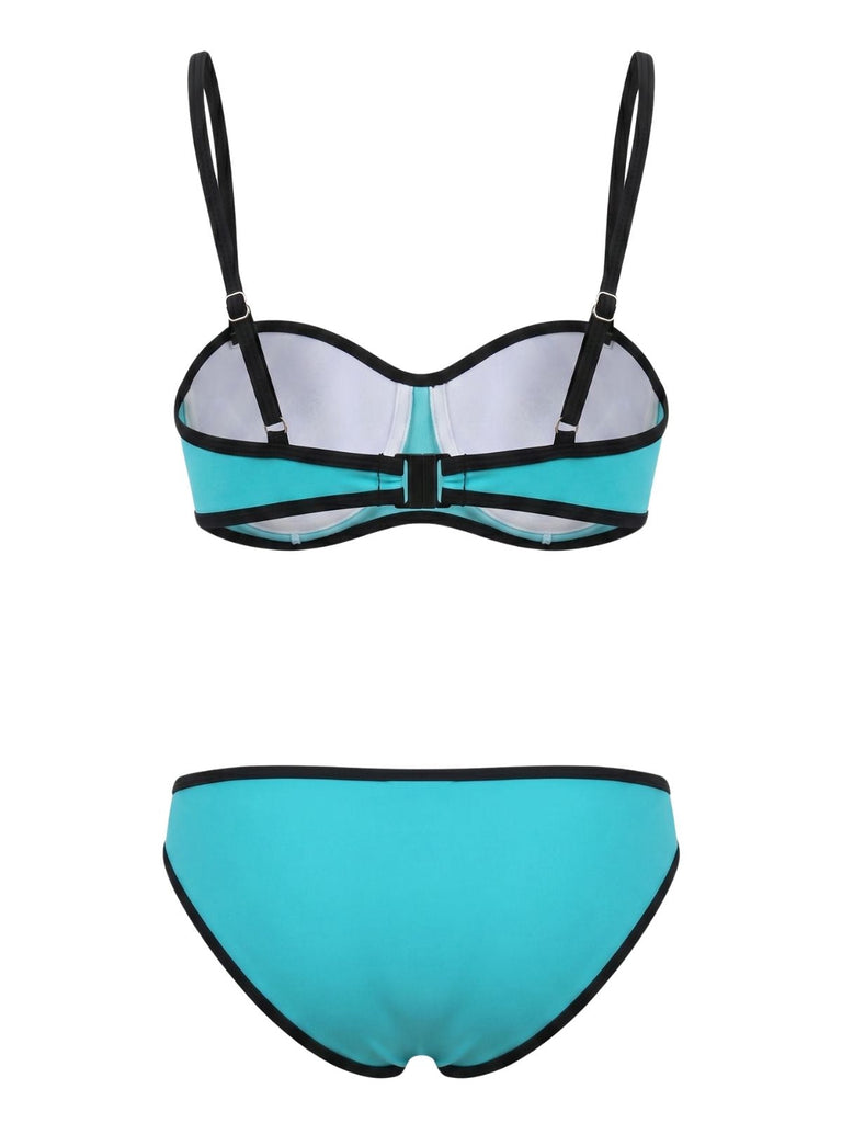 70er Bikini-Set & Shorts mit Spaghettiträger und Farbblock