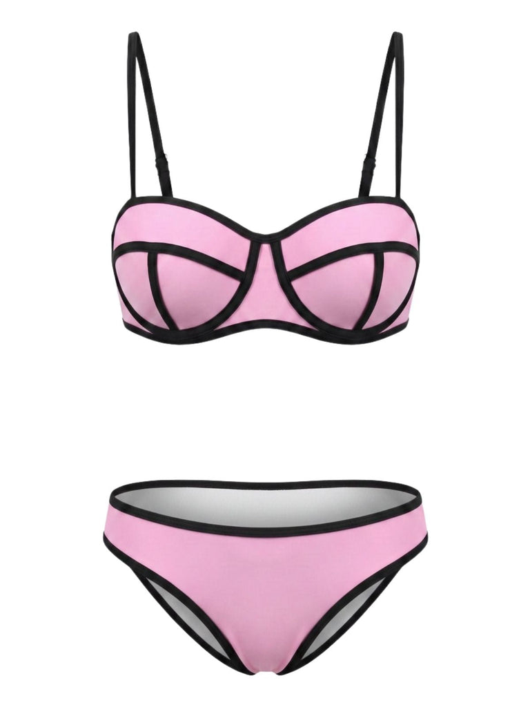70er Bikini-Set & Shorts mit Spaghettiträger und Farbblock