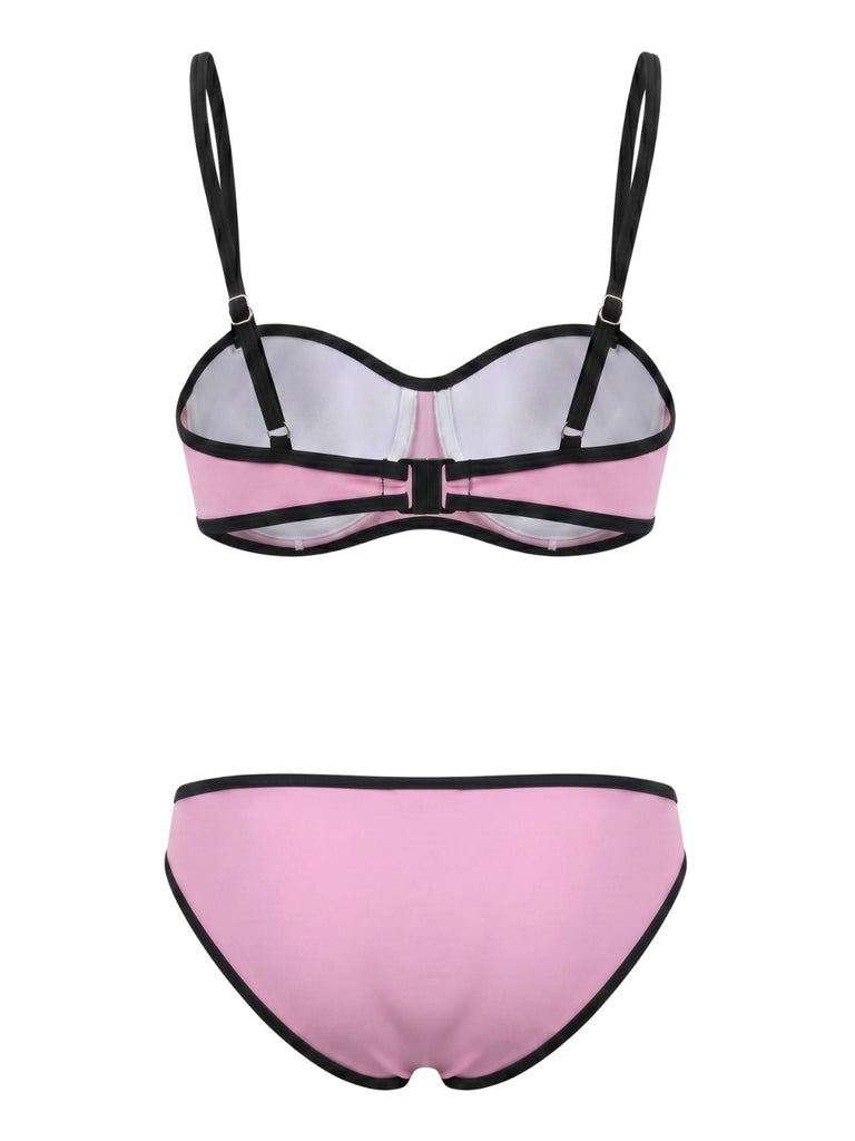 70er Bikini-Set & Shorts mit Spaghettiträger und Farbblock