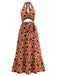 70er Maxikleid mit Tiefer V-Ausschnitt und Neckholder