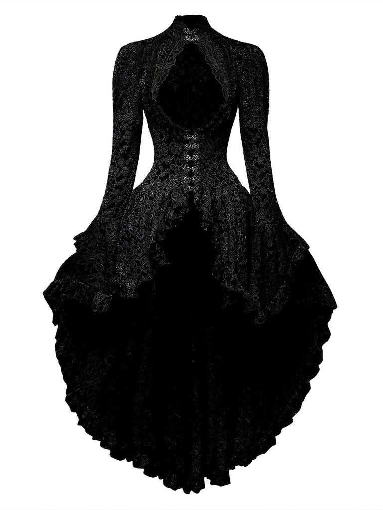 Dunkelblaues 80er viktorianisches Spitzenkleid mit Keulenärmeln
