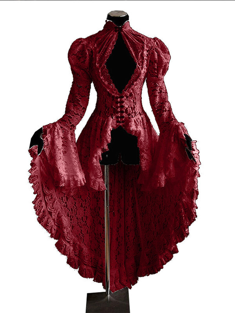 Dunkelblaues 80er viktorianisches Spitzenkleid mit Keulenärmeln