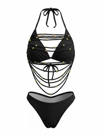 80er Bikini-Set & Shorts mit Neckholder und Schnürung