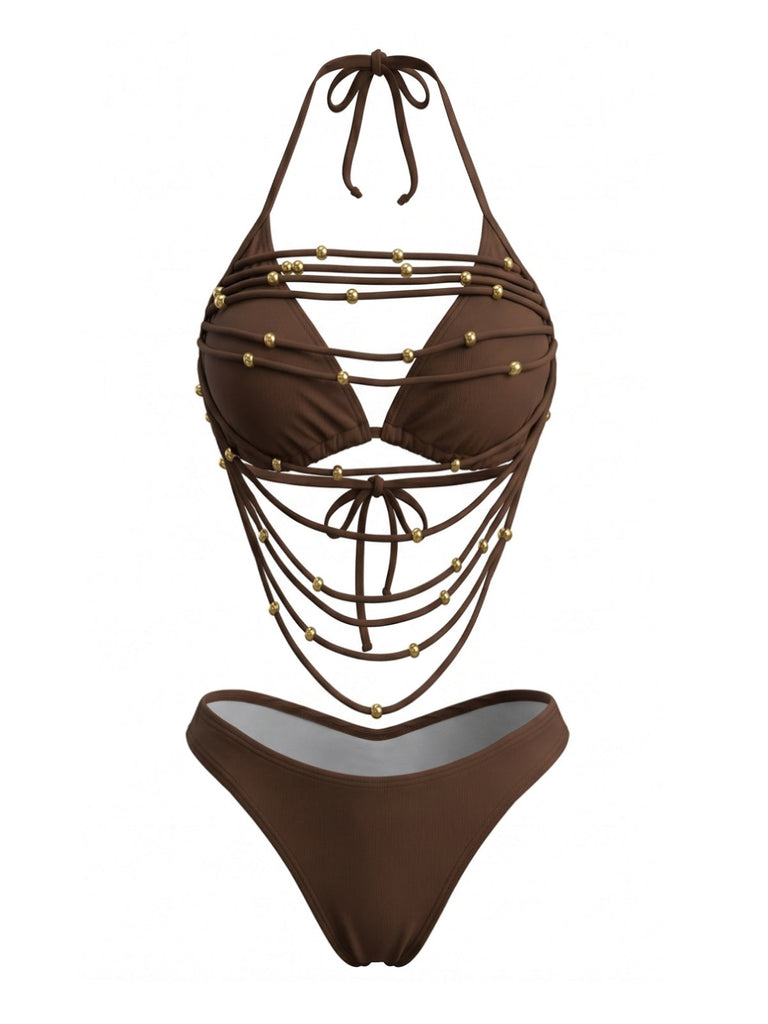 80er Bikini-Set & Shorts mit Neckholder und Schnürung