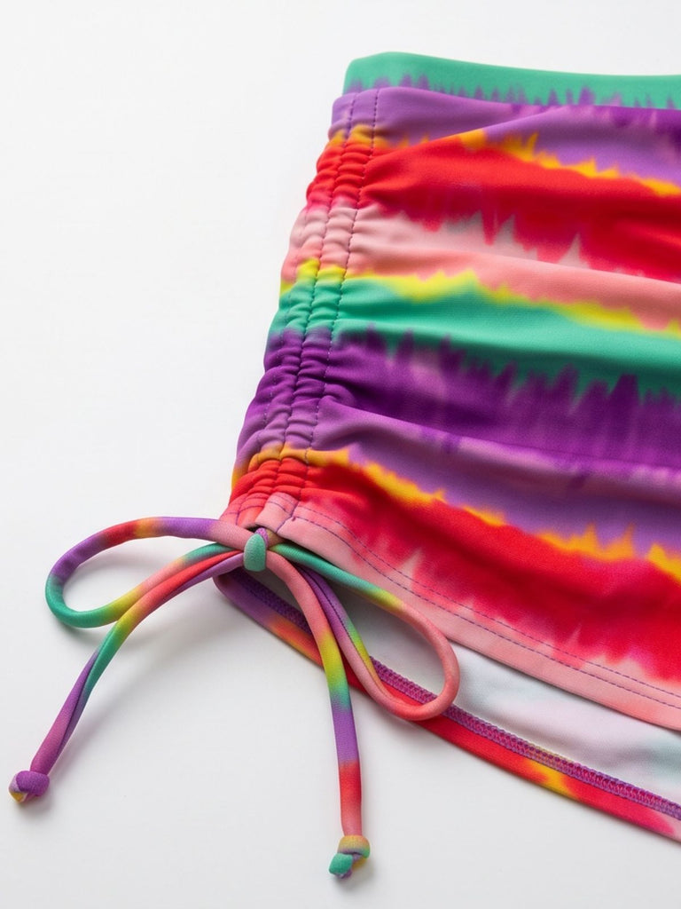 Regenbogen 1980er Streifen Rückenfrei Halfter Bikini & Hohe Taille Shorts