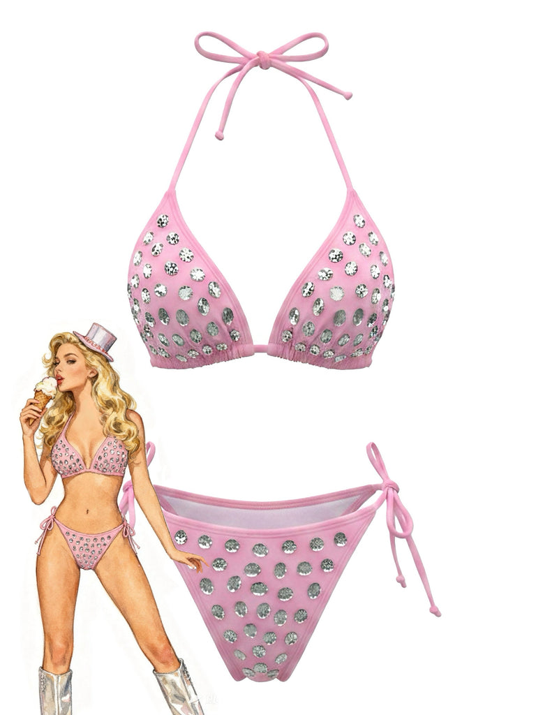 80er Bikini-Set & Shorts mit Neckholder und Triangle