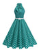1950er Bogen Binde-Hals Polka Punkte Gürtel Kleid
