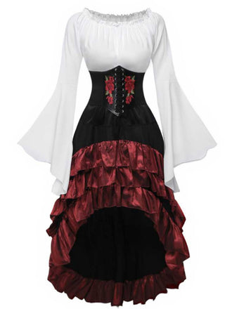 2PCS 1980er Rüschen Halloween Pirat Kostüm Set