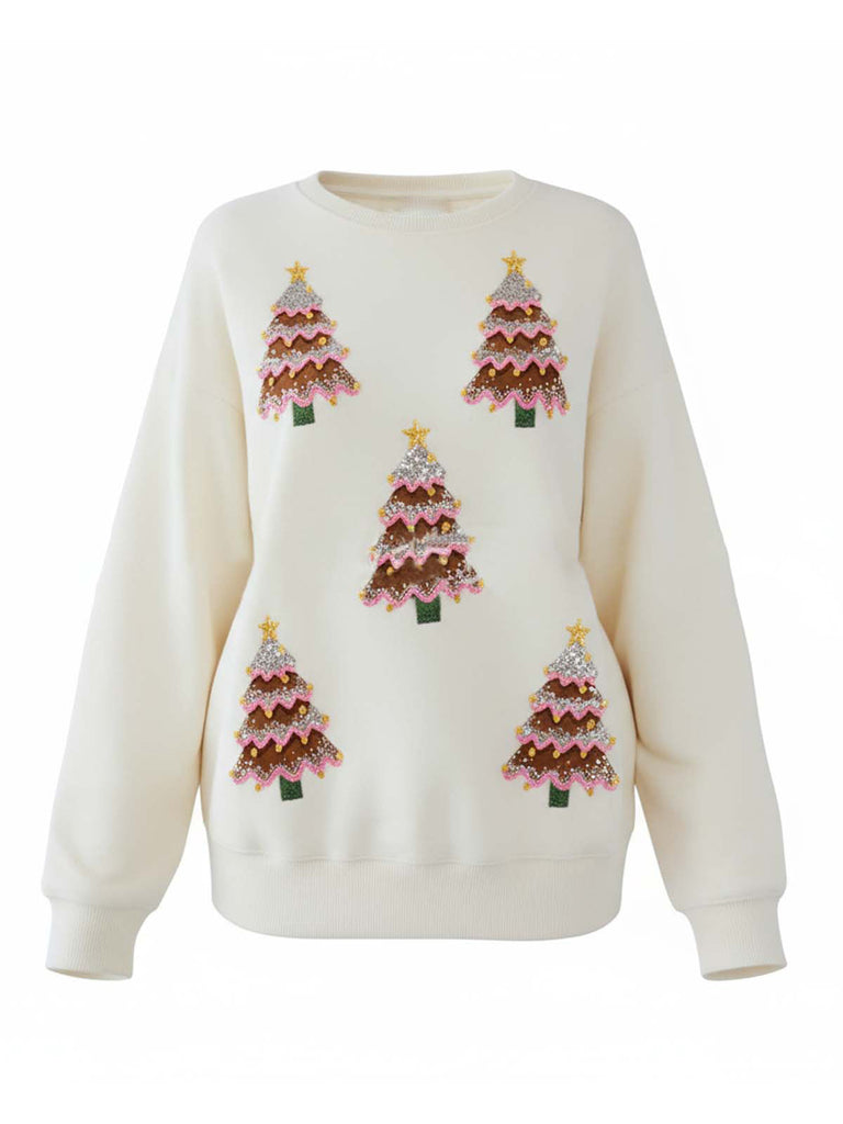 1980er Weihnachtsbaum Paillette Pullover