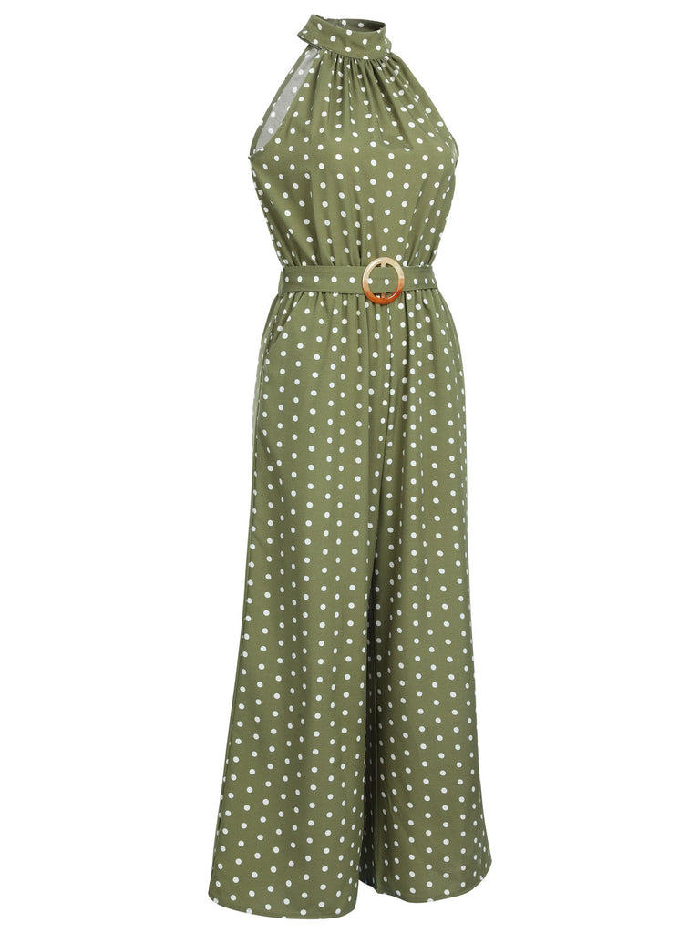 [Vorverkauf] Grün 1930er Polka Dot Gürtel Jumpsuit