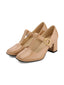 Beige Lackleder Mary Jane Blockabsatz Schuhe