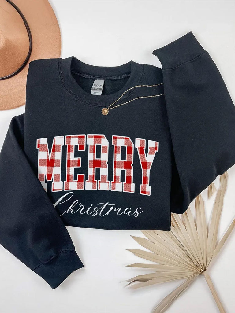 1980er Weihnachten Plaid Brief Sweatshirt