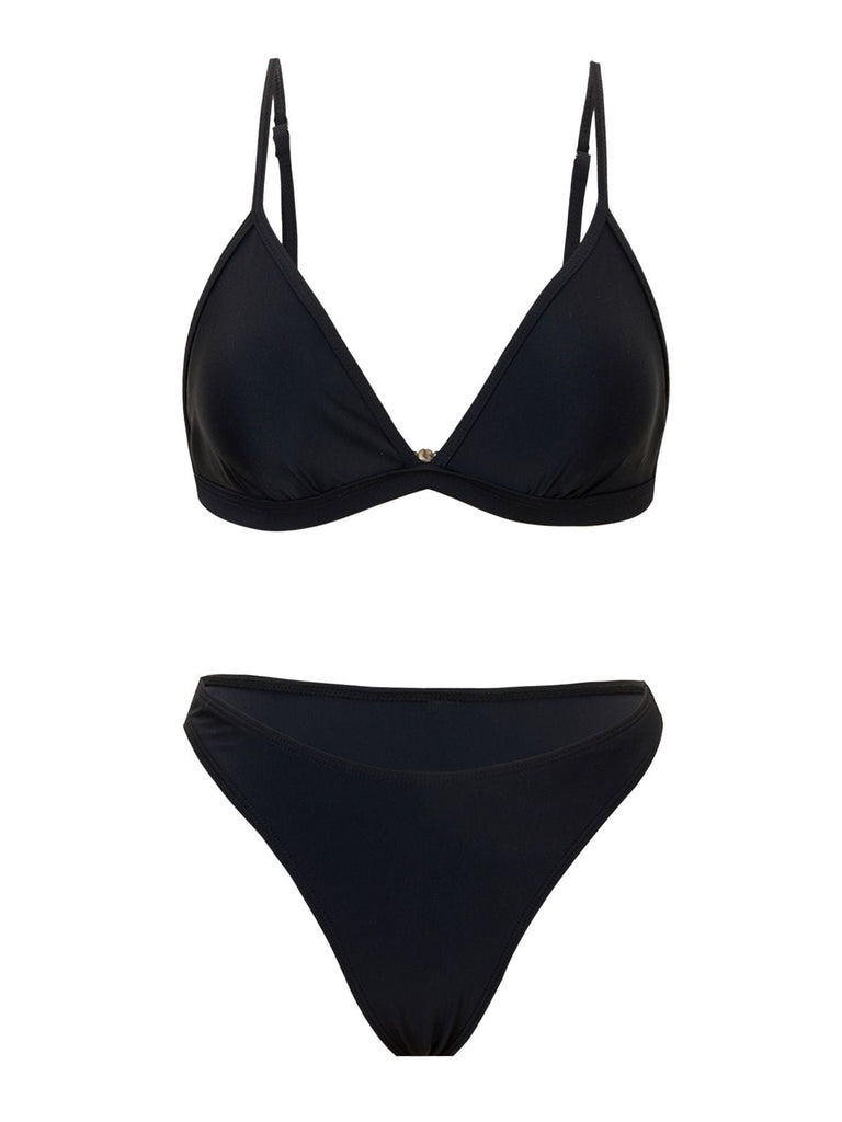 1960er Solide Netz Tiefer Ausschnitt Bikini Set & Cover-Up
