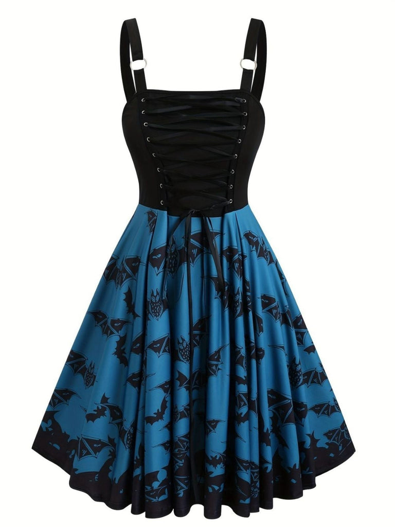 [Übergröße] Dunkelblau 1950er Halloween Schläger Schnürung Kleid