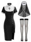 Schwarzes 80er Gothic Nonnenkleid mit Schleier und Strümpfen