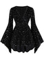 [Übergröße] Schwarz 1960er Stern V-Ausschnitt Samt Kleid