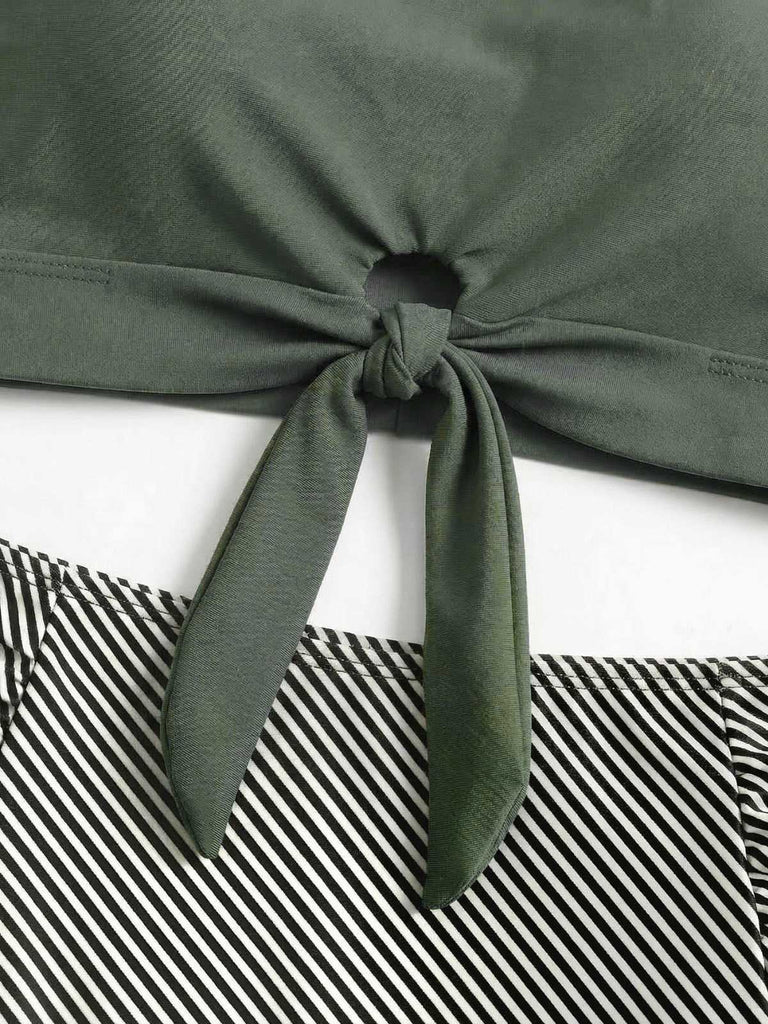 Olivgrün 1940er Binde Front Hohe Taille Tankini Set
