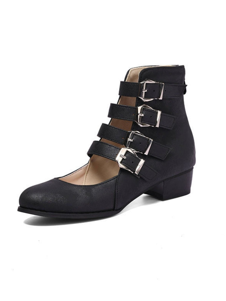 Runde Spitze Niedrig Blockabsatz Cut-Out Stiefel