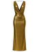 1970er Metallic Cowl Tief-V-Ausschnitt Bodycon Kleid