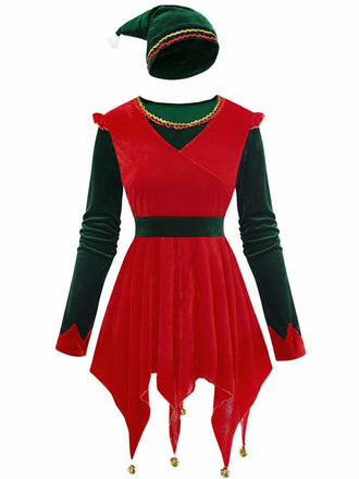 Rot 1970er Weihnachten Elf Jovie Kleid Set