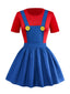Rot & Blau 1970er Mario Latzkleid Set Mit Hut