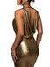 1970er Metallic Cowl Tief-V-Ausschnitt Bodycon Kleid