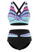 1940er Unregelmäßig bedrucktes Patchwork Bikini Set