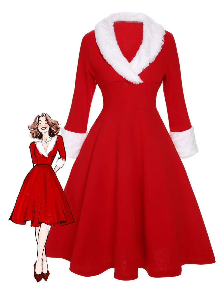 Grün 1950er Weihnachten Patchwork Kleid