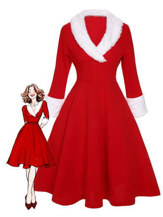 Rot & Weiß 1950er Weihnachten Revers Kleid