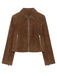 Braun 1980er Solide Kunstwildleder Verkürzt Jacke