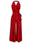 [Vorverkauf] Rot 1960er Halloween Halter Schädel Ärmellos Jumpsuit