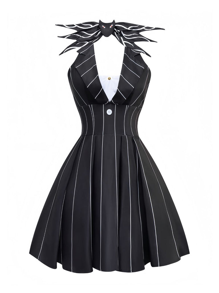 Schwarz 1960er Nightmare Before Christmas Jack Streifen Kleid