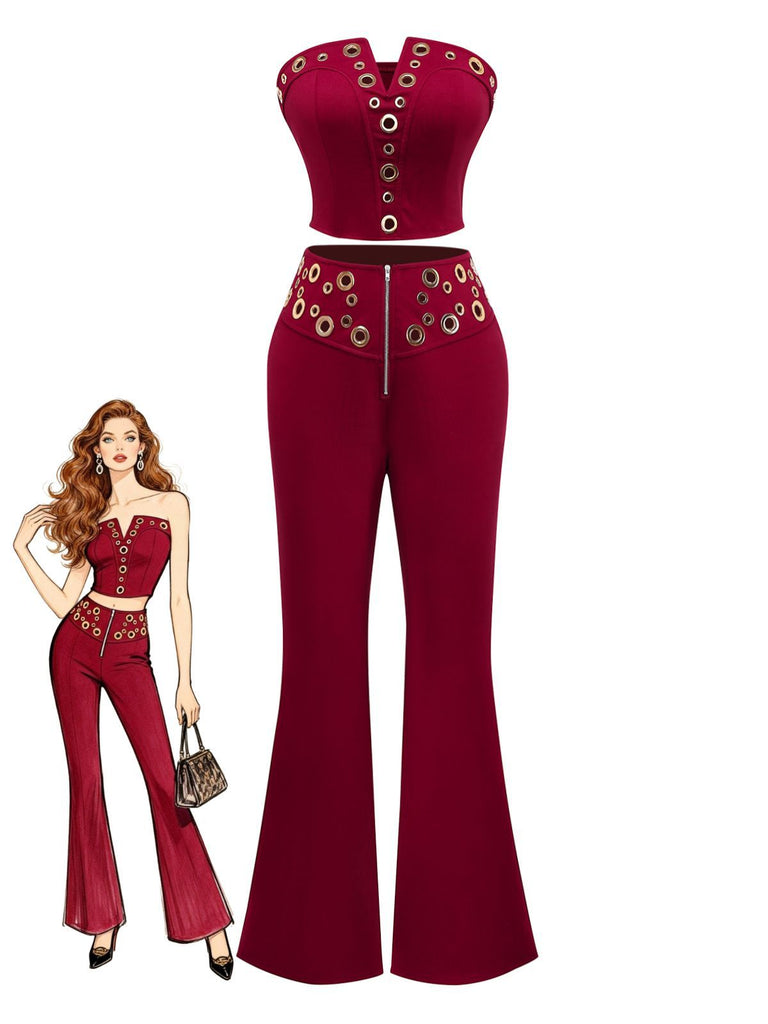 2PCS 1970er Trägerlos Metall Schnalle Punk Top & Hose