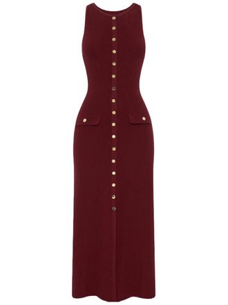 1960er Solide Ärmellos Einreihig Stricken Kleid