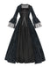 Schwarz 1950er Gothic Viktorianisch Spitze Glockenärmel Kleid
