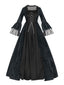 Schwarz 1950er Gothic Viktorianisch Spitze Glockenärmel Kleid