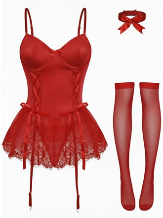 1960er Spitze Besetzt Korsett Bodysuit Set