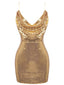 Gold 1970er Solide Pailletten Mini Party Kleid