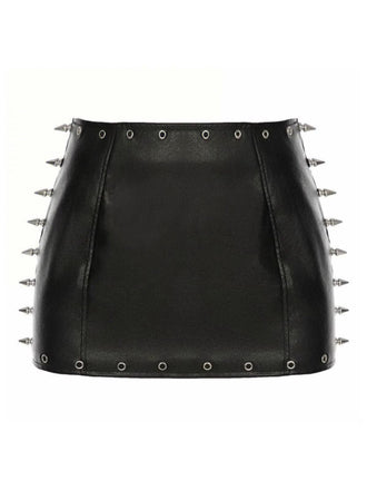 Schwarz 1970er Gothic Punk Spike Leder Mini Rock