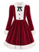 [Vorverkauf] Rotes & weißes 50er Weihnachts-Samtkleid mit Flauschbesatz und Schleife