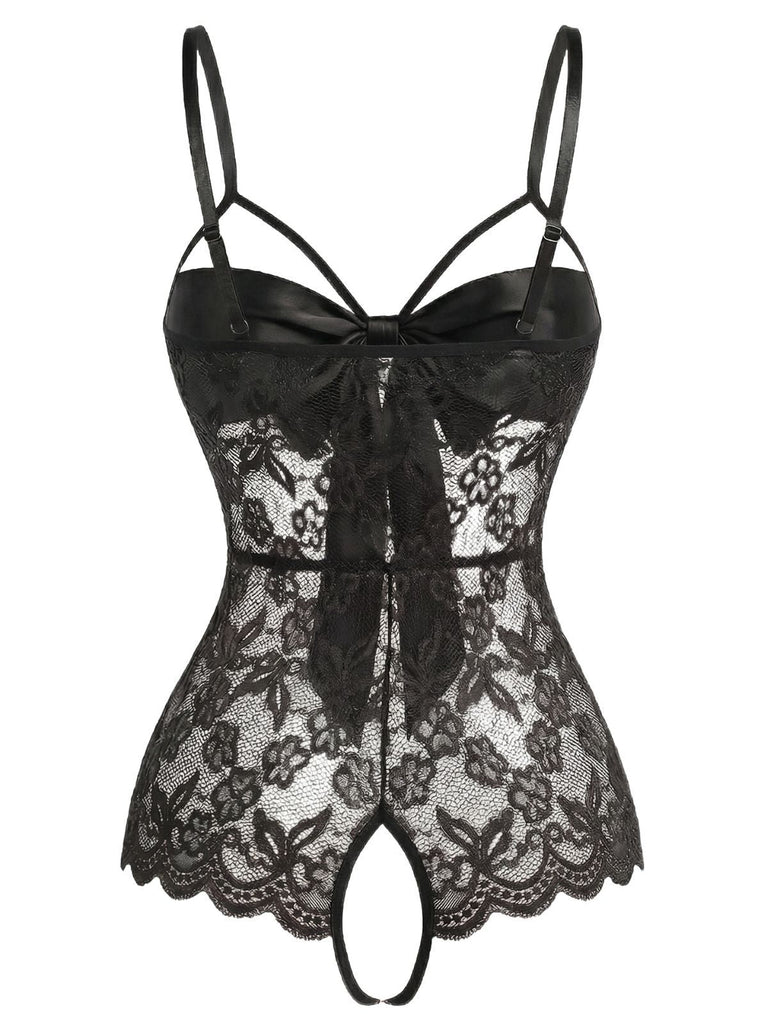 1970er Spitze Satin Bogen Verstellbar Träger Dessous