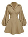 Beige 1960er Puffärmel Elastisch Geschnürt Taille Kleid