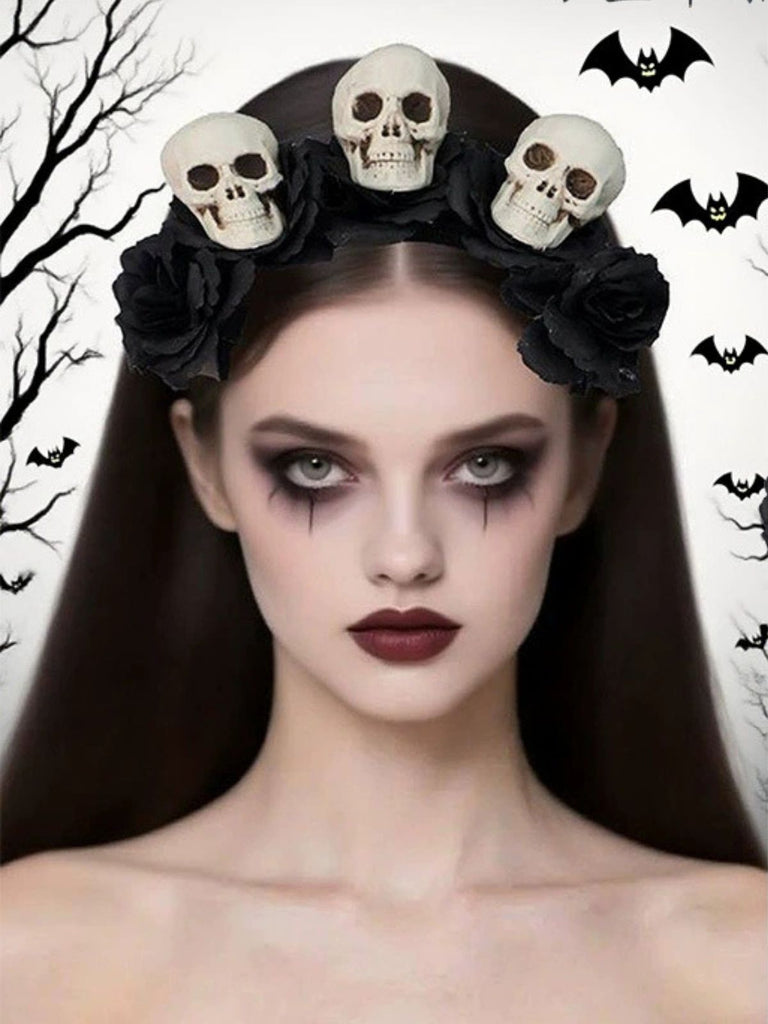 Schwarz Halloween Schädel & Rosen Stirnband