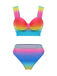 Multicolor 1960er Regenbogenverlauf Gerüschtes Bikini Set & Cover-Up